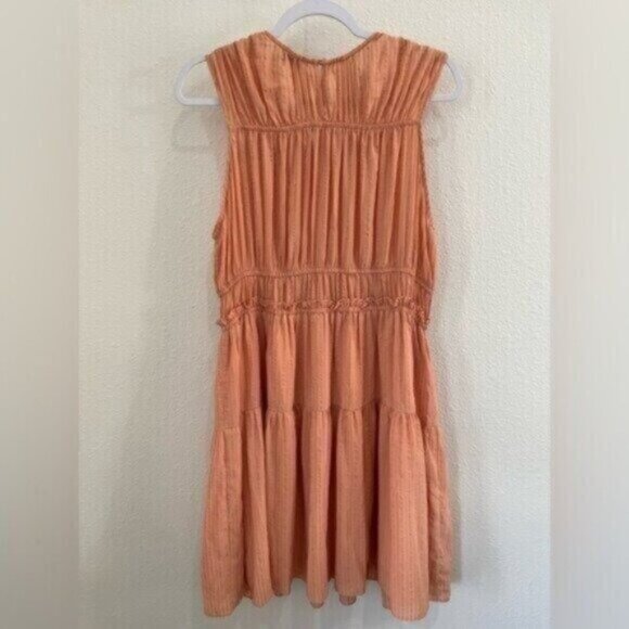 Anthropologie Gauzy Neutral Mini Dress Smocked Feminine Stretch Casual - Picture 7 of 7